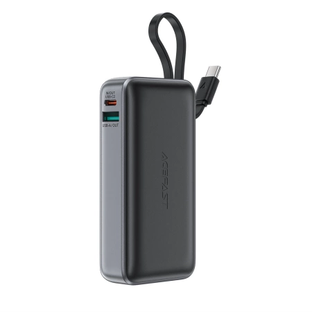 Acefast M7-10000 PD30W Powerbank mit integriertem Kabel – Schwarz