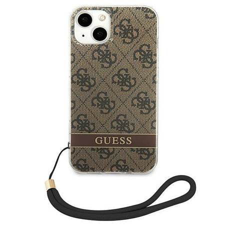 Original Handyhülle IPHONE 14 PLUS Guess Hardcase 4G Print Strap (GUOHCP14MH4STW) braun