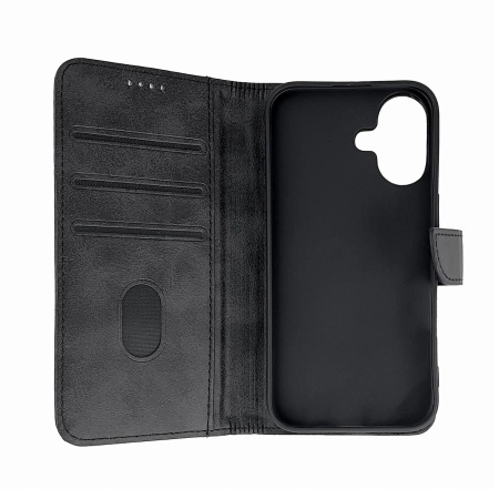 Leather Book Case für iPhone 16 – Schwarz