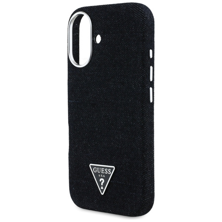 Original Case IPHONE 16 Guess Denim Triangle Logo MagSafe black