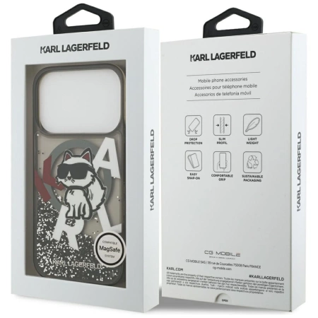 Etui Karl Lagerfeld Liquid Glitter Choupette Logo MagSafe na iPhone 17 Pro - czarne