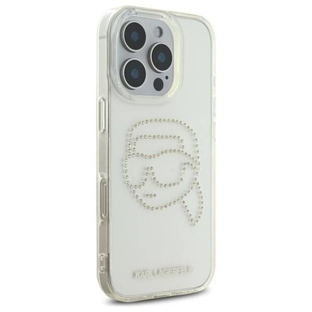 Original Handyhülle IPHONE 16 PRO MAX Karl Lagerfeld Hardcase IML Rhinestones Karl Head (KLHCP16XHKHDCELT) transparent