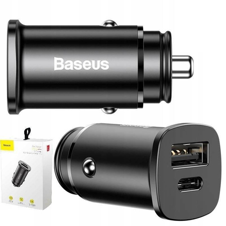 Baseus Square metal inteligentna ładowarka samochodowa z portami USB Quick Charge 4.0 QC 4.0 i USB-C PD 3.0 SCP czarny CCALL-AS01