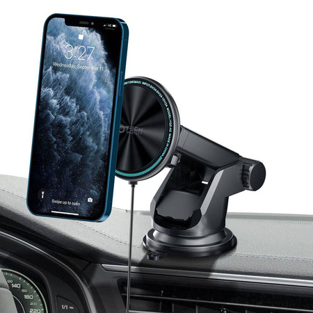 Magnetic Car Holder MagSafe with 15W Induction Charging for Windshield / Dashboard Telescopic Arm Tech-Protect A2 black