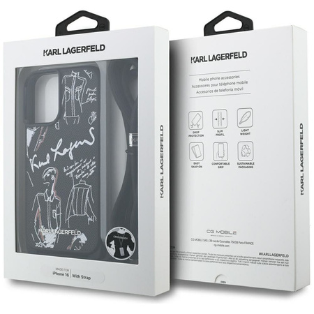 KARL LAGERFELD futerał do IPHONE 16 KLHCP16SPGGRMPCK kompatybilny z MagSafe (CRSSBY Grained PU W/ Pattern & Logo) czarny