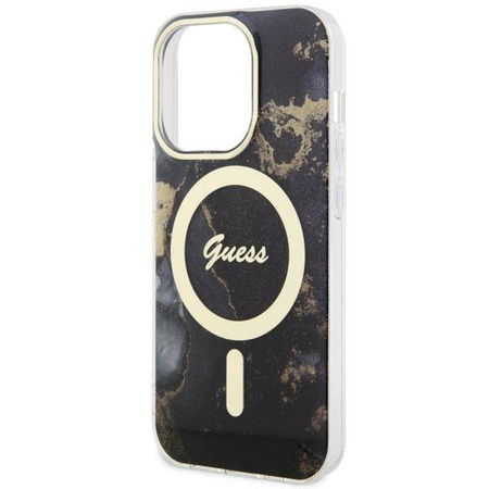 Guess, GUHMP14XHTMRSK iPhone 14 Pro Max 6,7&quot; schwarz/schwarzes Hardcase Golden Marble MagSafe