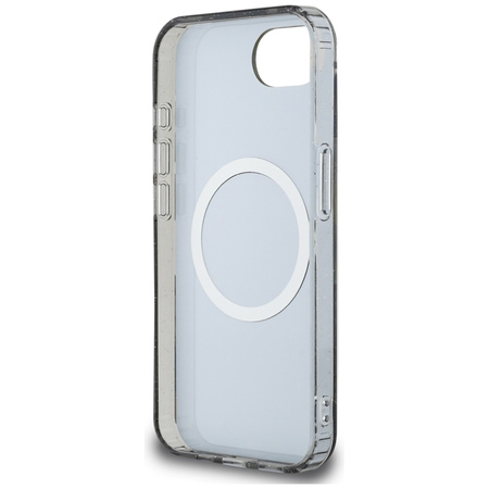 Guess IML Metal Glitter Flowers Triangle MagSafe - Etui do iPhone 16e (czarny)