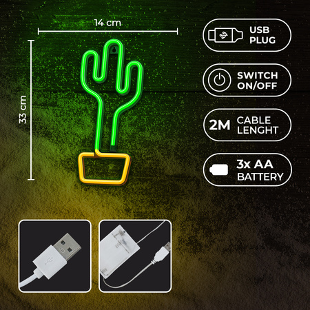 Neon LED KAKTUS pomarańcz/zielony Bat + USB FLNE02 Forever Light