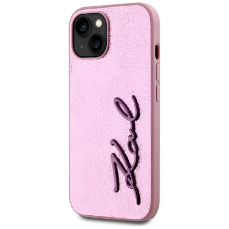 Etui Karl Lagerfeld Wrinkled Metal Signature na iPhone 15 - różowe