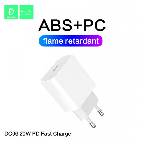 ŁADOWARKA SIECIOWA 3,6A 20W BIAŁA DENMEN + KABEL TYP-C 3600mA DC06  PD TYP-C DO TYP-C