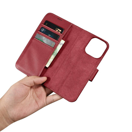 iCarer Wallet Case 2in1 etui iPhone 14 Pro skórzany pokrowiec z klapką Anti-RFID czerwony (WMI14220726-RD)