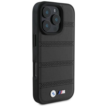 Original Handyhülle IPHONE 16 PRO BMW Hardcase M Perforated & Stitched Line MagSafe (BMHMP16L23PUSPK) schwarz