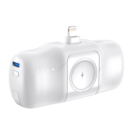 Wozinsky WF16-YLS 5000 mAh 15 W Lightning Mini-Powerbank mit integriertem USB-C-Kabel und Apple Watch Ladegerät – Weiß
