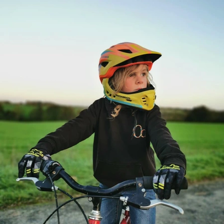 Rockbros TT-32SOYB-S Kinderfahrradhelm mit abnehmbarem Kinnbügel, Größe S – gelb-orange