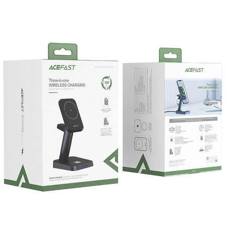 Acefast bezprzewodowa ładowarka Qi 15W do iPhone (z MagSafe), Apple Watch i Apple AirPods stojak podstawka uchwyt magnetyczny czarny (E3 black)