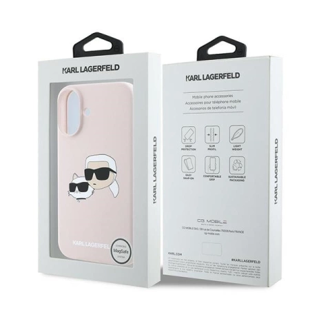 Karl Lagerfeld Silikonhülle Heads Print MagSafe für iPhone 16 Plus - Rosa