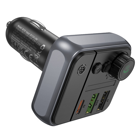 Borofone Transmiter FM BC50 Ascenso MP3, Bluetooth - 2xUSB + Typ C - QC 3.0 PD 38W czarny