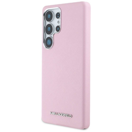 Original Handyhülle SAMSUNG GALAXY S25 ULTRA Karl Lagerfeld Saffiano Full Wrapped Elongated Metal Logo MagSafe rosa