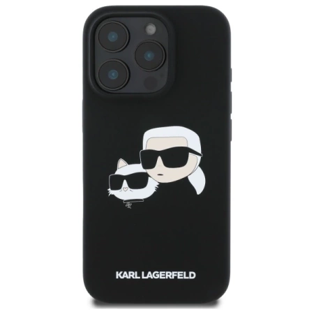 Karl Lagerfeld Silikonhülle Heads Print MagSafe für iPhone 16 Pro - Schwarz