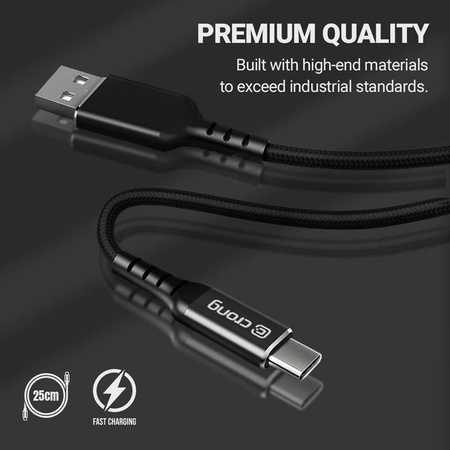 Crong Armor Link - Kabel 60W 3A USB-C do USB-C w oplocie 25cm (czarny)