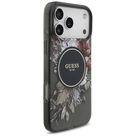 Guess IML Flowers Pearl Strap MagSafe case for iPhone 17 Pro Max - black
