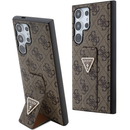 Etui Guess Grip Stand 4G Triangle Strass na Samsung Galaxy S24 Ultra - brązowe