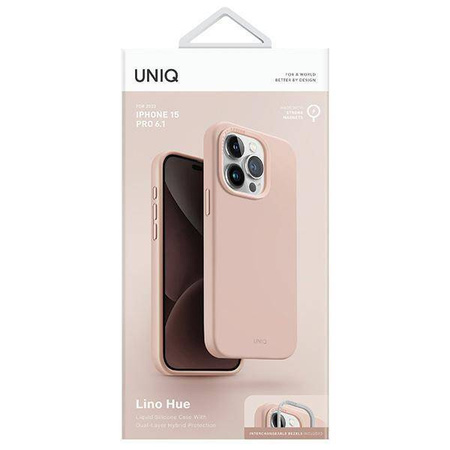 Etui UNIQ Lino Hue Magclick Charging do iPhone 15 Pro - różowe