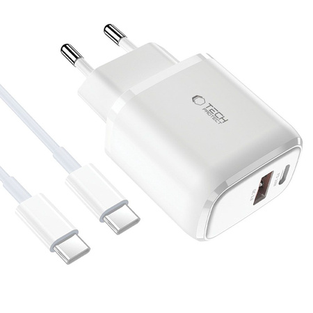 Wall Charger 20W USB QC3.0 + USB-C PD + Cable USB-C - USB-C Tech-Protect C20W white