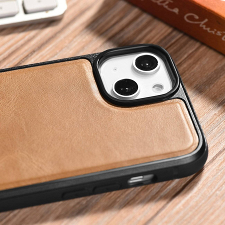 iCarer Leather Oil Wax case covered with natural leather for iPhone 14 (MagSafe compatible) braun (WMI14220717-TN)