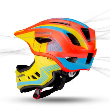 Kask rowerowy Rockbros TT-32SOYB-S dziecięcy z odpinaną szczęką rozmiar S - żółto-pomarańczowy