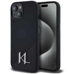 Original Handyhülle IPHONE 15 Karl Lagerfeld Hardcase Silicone Shadow Metal Initial MagSafe schwarz