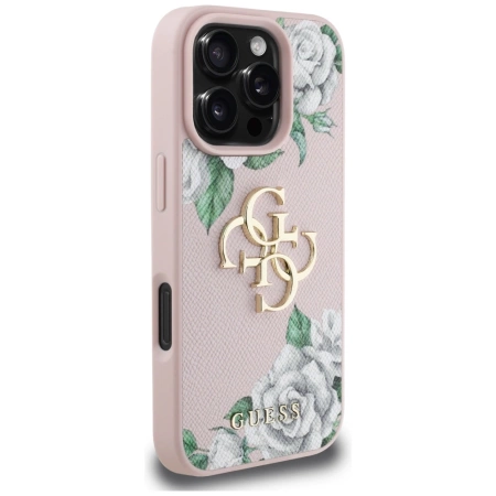Etui Guess Grained Roses Big 4G logo na iPhone 16 Pro - różowe