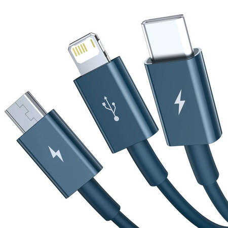 Baseus Superior 3w1 kabel USB - Lightning / USB Typ C / micro USB 3,5 A 1,5 m niebieski (CAMLTYS-03)