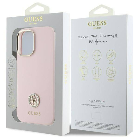 Original Handyhülle IPHONE 16 Guess Hardcase Silicone Logo Strass 4G (GUHCP16SM4DGPP) blassrosa