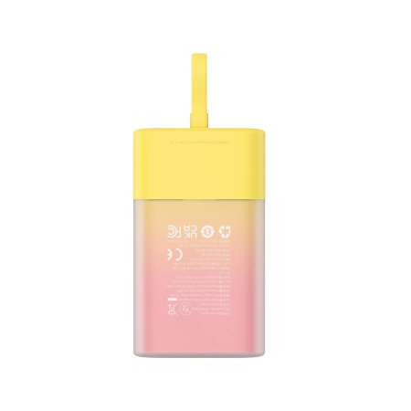 Powerbank Baseus Popsicle 5200mAh 20W z wbudowanym kablem Lightning (+ biały kabel Baseus Simple USB-C - USB-C 60W/20V/3A/30cm) - zółto-różowy