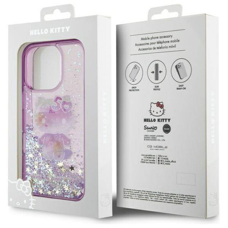 Original Handyhülle IPHONE 16 PRO Hello Kitty Hardcase Liquid Glitter 50TH Anniversary Party (HKHCP16LL50PPU) violett