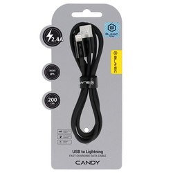 Blavec Kabel Candy oplot - USB na Lightning - 2,4A 2 metry (CCA-UL24B20) czarny