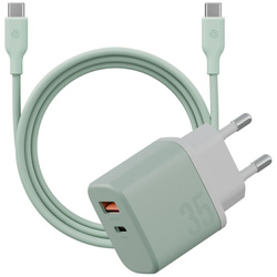 Ładowarka sieciowa Bazic GoPort Velox    Kit USB-C/USB-A GaN 35W z kablem zielony
