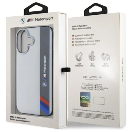 Etui BMW Motosport IML Vertical Stripe na iPhone 16 - szare