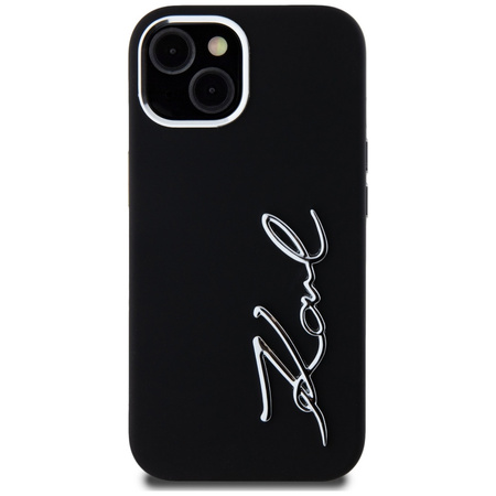 Original Handyhülle IPHONE 15 Karl Lagerfeld Silicone Metal Script Logo schwarz