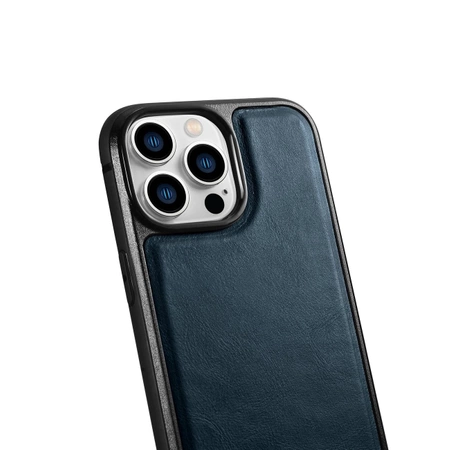 iCarer Leather Oil Wax etui pokryte naturalną skórą do iPhone 14 Pro niebieski (WMI14220718-BU)