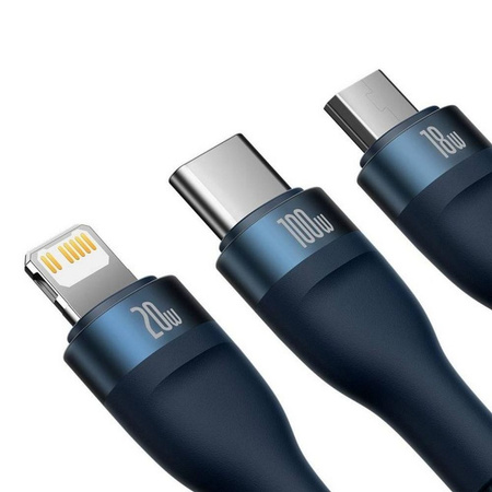 Baseus Flash Series II USB Typ C / USB Typ A Kabel - USB Typ C / Lightning / Micro USB 100 W 1,2 m blau (CASS030103)