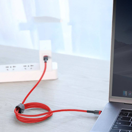 Baseus Cafule Cable wytrzymały nylonowy kabel przewód USB-C PD / USB-C PD PD2.0 60W 20V 3A QC3.0 1M czarny-czerwony (CATKLF-G91)