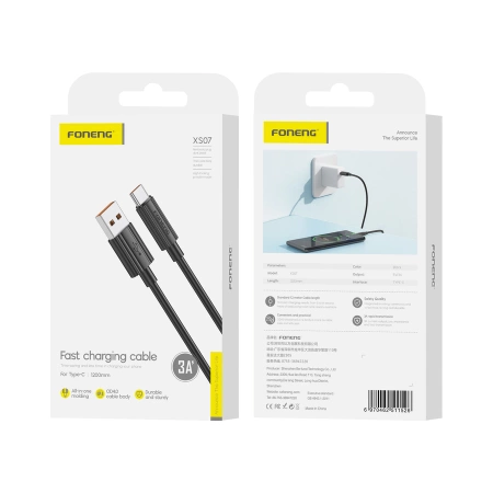 FONENG kabel XS07 USB-C 3A 1M Czarny