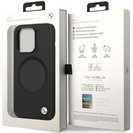 Oryginalne Etui IPHONE 14 PRO BMW Signature Liquid Silicone MagSafe (BMHMP14LSILBK2) czarne