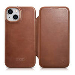 iCarer CE Oil Wax Premium Leather Folio Case Leather Case for iPhone 14 Flip Magnetic MagSafe Brown (AKI14220705-BN)