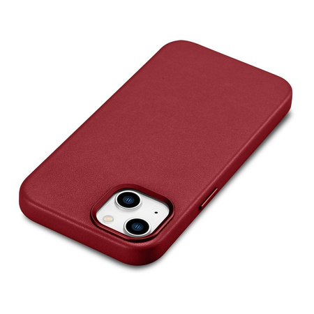 iCarer Case Leather genuine leather case cover for iPhone 14 Plus red (MagSafe compatible)