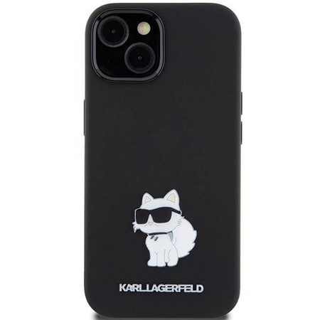 Karl Lagerfeld Choupette Metal Pin-Hülle aus Silikon für iPhone 15 Plus / 14 Plus – Schwarz