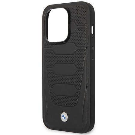 Original Handyhülle IPHONE 14 PRO BMW Leather Seats Pattern MagSafe MagSafe (BMHMP14L22RPSK) schwarz