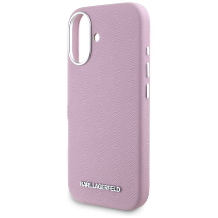 Original Case IPHONE 16 Karl Lagerfeld Saffiano Full Wrapped Elongated Metal Logo MagSafe pink